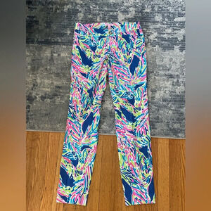 Lilly Pulitzer Kelly skinny ankle pants in Indigo Palm Reader print, SZ 0.